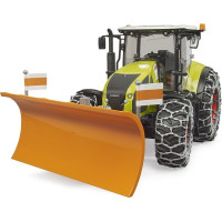 Bruder Claas Axion 950 so snehovými reťazami a radlicou