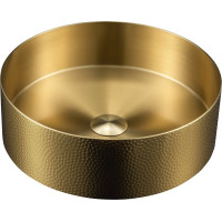 Sapho AURUM nerezové umývadlo na dosku, priemer 38 cm, vrátane výpuste, tepané, zlato mat AU201-T