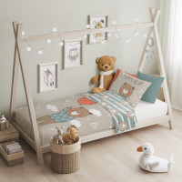 Detské bavlnené obliečky do postieľky 135x100 cm CUDDLES - Medvedík s balónikom