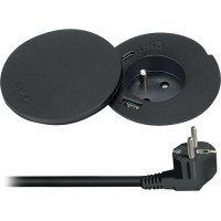 Solight vstavaná zásuvka + USB A + C + Wireless 10W, otočné viečko, kábel 2m, čierna