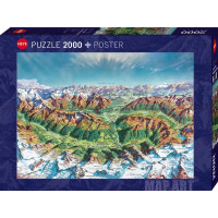 HEYE Puzzle Map Art: Horský svet v Alpách 2000 dielikov