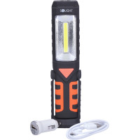 Solight multifunkčná nabíjacia LED lampa, 3W COB, 250 + 40lm, Li-Ion, USB, čiernooranžová