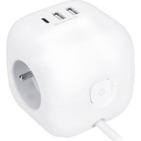 Solight 3z + USB A+C predlžovací prívod - kocka, kábel 2m, 3 x 1mm2, biely, vypínač