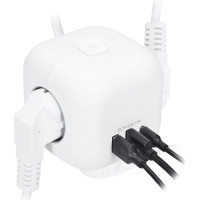 Solight 3z + USB A+C predlžovací prívod - kocka, kábel 2m, 3 x 1mm2, biely, vypínač