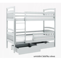 Detská poschodová posteľ z masívu borovice JAKUB II so šuplíkmi - 200x90 cm - biela, rebrík vpravo