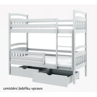 Detská poschodová posteľ z masívu borovice JAKUB II so šuplíkmi - 200x90 cm - biela, rebrík vpravo