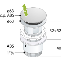 Bruckner Umývadlová výpusť 5/4“, click-clack, veľká zátka, 32-52mm, ABS/chróm 151.309.1