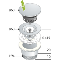Omp Tea Umývadlová výpusť 5/4“, click-clack, veľká zátka, 10-45mm, čierna mat 7532.310.5X