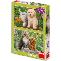 DINO Puzzle Psík a mačička na záhrade 2x48 dielikov
