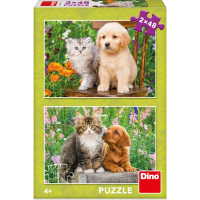 DINO Puzzle Psík a mačička na záhrade 2x48 dielikov