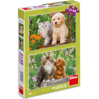 DINO Puzzle Psík a mačička na záhrade 2x48 dielikov