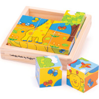 Bigjigs Toys Obrázkové kocky kubusy Safari 9 kociek