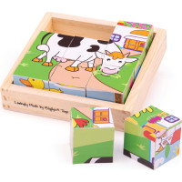 Bigjigs Toys Obrázkové kocky kubusy Zvieratká 9 kociek