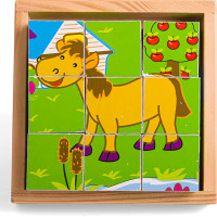 Bigjigs Toys Obrázkové kocky kubusy Zvieratká 9 kociek