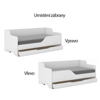 Detská posteľ LOLA - STAVEBNÉ STROJE 160x80 cm - grafika na čelách, zábrana vľavo