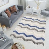 Kusový koberec AVENTURA Cik cak - šedý/modrý/krémový