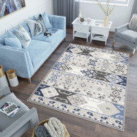 Kusový koberec AVENTURA Folk - modrý/šedý