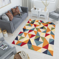 Kusový koberec AVENTURA Geometric - oranžový/sivý/modrý