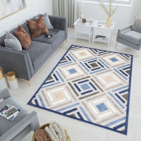 Kusový koberec AVENTURA Tiles - šedý/modrý