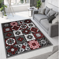 Kusový koberec BALI Tiles - tmavo šedý/červený