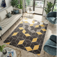 Kusový koberec FIESTA Cubes - žltý/sivý