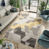 Kusový koberec FIESTA Geometric - žltý/sivý