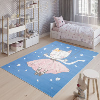 Detský koberček JOLLY Blue - Mačička na hojdačke