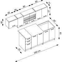 Kuchynská linka PETRA 260 cm - dub cremona/kašmírová