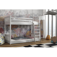 Detská poschodová posteľ z masívu borovice ŠIMON s Montessori lôžkom - 200x80 cm - BIELA