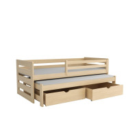 Detská posteľ z masívu borovice JOLANA s prístelkou a šuplíky - 180x80 cm - PRÍRODNÁ BOROVICA