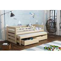 Detská posteľ z masívu borovice JOLANA s prístelkou a šuplíky - 180x80 cm - PRÍRODNÁ BOROVICA