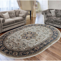 Kusový koberec NOBLE ornament oval - krémový/tmavomodrý