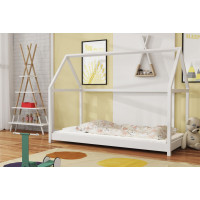 Detská domčeková Montessori posteľ z masívu borovice VERONIKA - 180x80 cm - BIELA