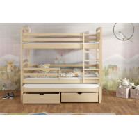 Detská poschodová posteľ z masívu borovice OLÍVIE s prístelkou a šuplíkmi - 180x80 cm - PRÍRODNÁ BOROVICA