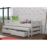 Detská posteľ z masívu borovice ALEX s prístelkou a šuplíky - 180x80 cm - BIELA