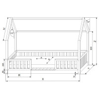 Detská domčeková Montessori posteľ z masívu borovice BIANCO DUO - 160x80 cm