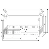 Detská domčeková Montessori posteľ z masívu borovice BIANCO - 200x140 cm