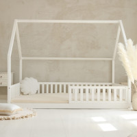 Detská domčeková Montessori posteľ z masívu borovice BIANCO - 200x140 cm