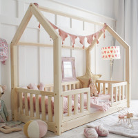 Detská domčeková Montessori posteľ z masívu borovice BIANCO DUO - 180x80 cm