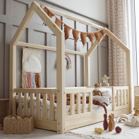 Detská domčeková Montessori posteľ z masívu borovice BIANCO DUO - 200x90 cm