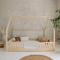 Detská domčeková Montessori posteľ z masívu borovice BIANCO DUO - 200x140 cm