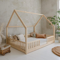 Detská domčeková Montessori posteľ z masívu borovice BIANCO DUO - 200x140 cm
