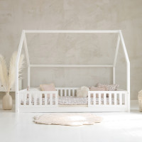 Detská domčeková Montessori posteľ z masívu borovice BIANCO DUO - 200x140 cm