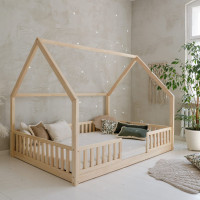 Detská domčeková Montessori posteľ z masívu borovice BIANCO DUO - 200x140 cm