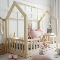 Detská domčeková Montessori posteľ z masívu borovice BIANCO DUO - 200x90 cm