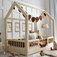 Detská domčeková Montessori posteľ z masívu borovice PIOLI DUO - 180x80 cm