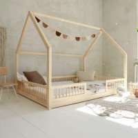 Detská domčeková Montessori posteľ z masívu borovice PIOLI DUO - 200x140 cm