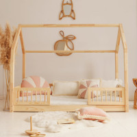Detská domčeková Montessori posteľ z masívu borovice PIOLI DUO - 160x80 cm