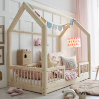 Detská domčeková Montessori posteľ z masívu borovice PIOLI DUO - 200x90 cm
