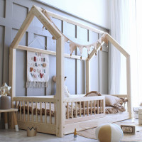 Detská domčeková Montessori posteľ z masívu borovice PIOLI - 180x80 cm